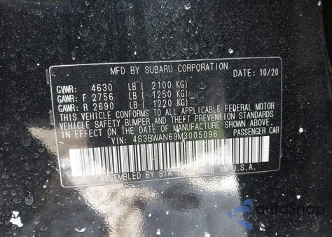 2021 Subaru Legacy Limited z USA, uszkodzony, nr VIN 4S3BWAN69M3005096